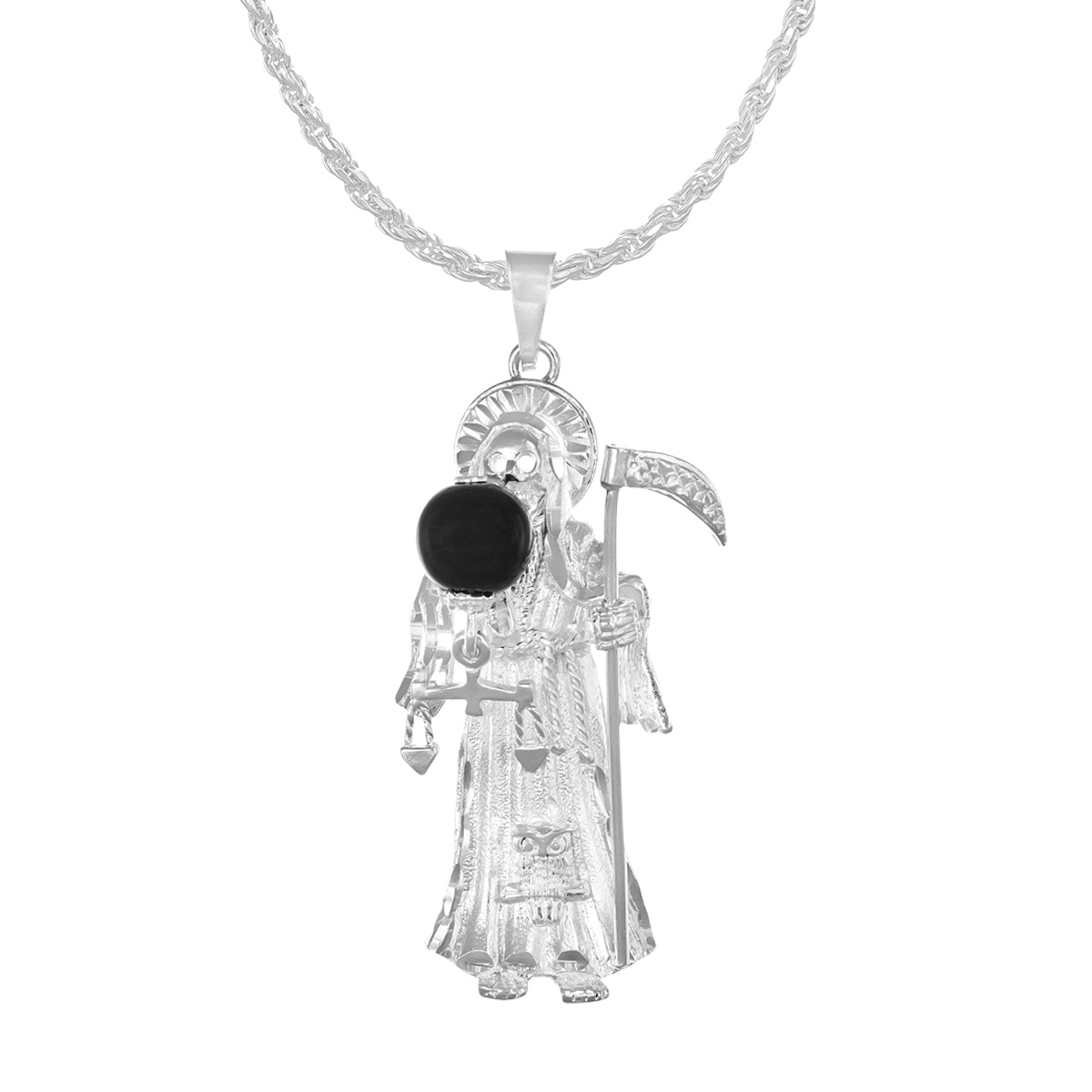 925 Sterling Silver Chain with Santa Muerte Pendant - Men's Necklace