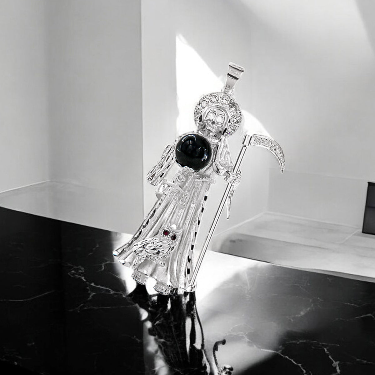 925 Sterling Silver Santa Muerte Pendant 6.2cm