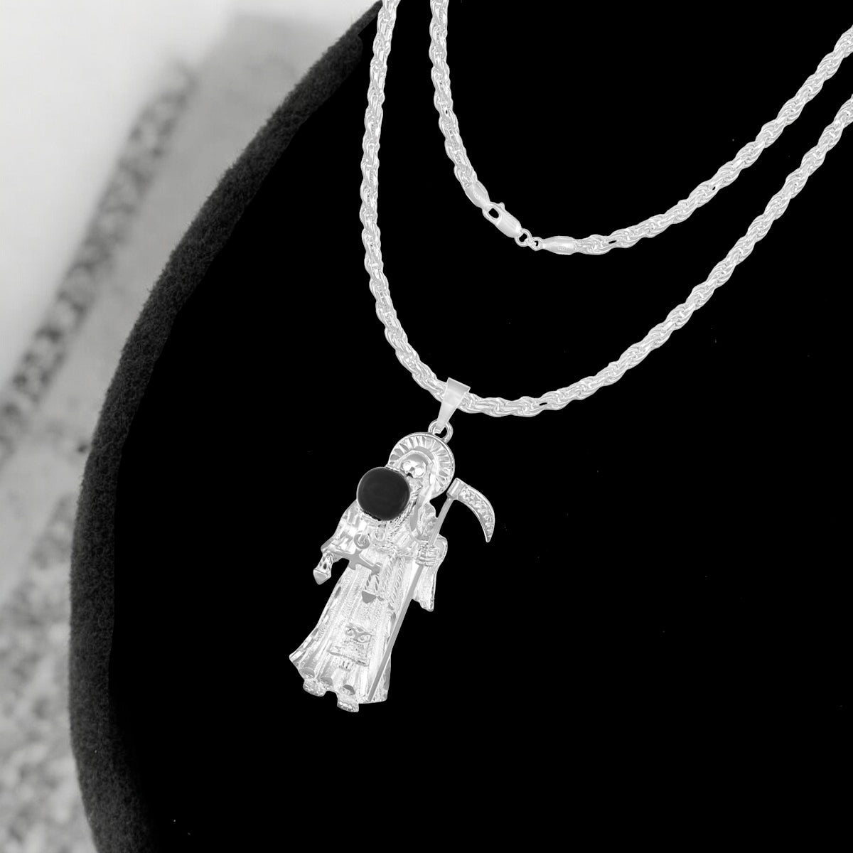 925 Sterling Silver Chain with Santa Muerte Pendant - Men's Necklace